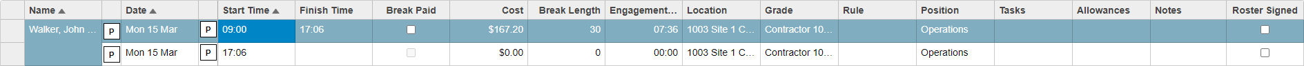Figure #31: Split Shifts (2 x Engagements, 2 x separate Shifts for one Day)