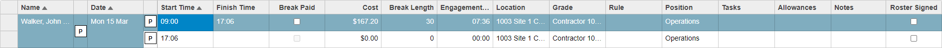 Figure #32: Merged Shift (2 x Engagements, 1 x Shift for one day)