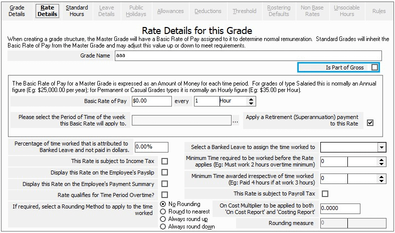 Grade ‘Rate Details’ Tab; Is Part of Gross