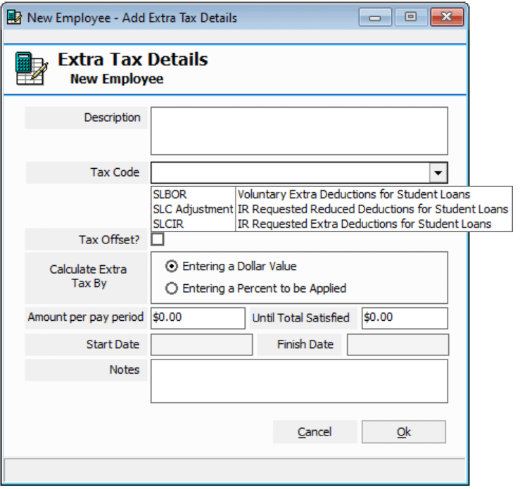 Employee File ‘Extra Tax’ Tab